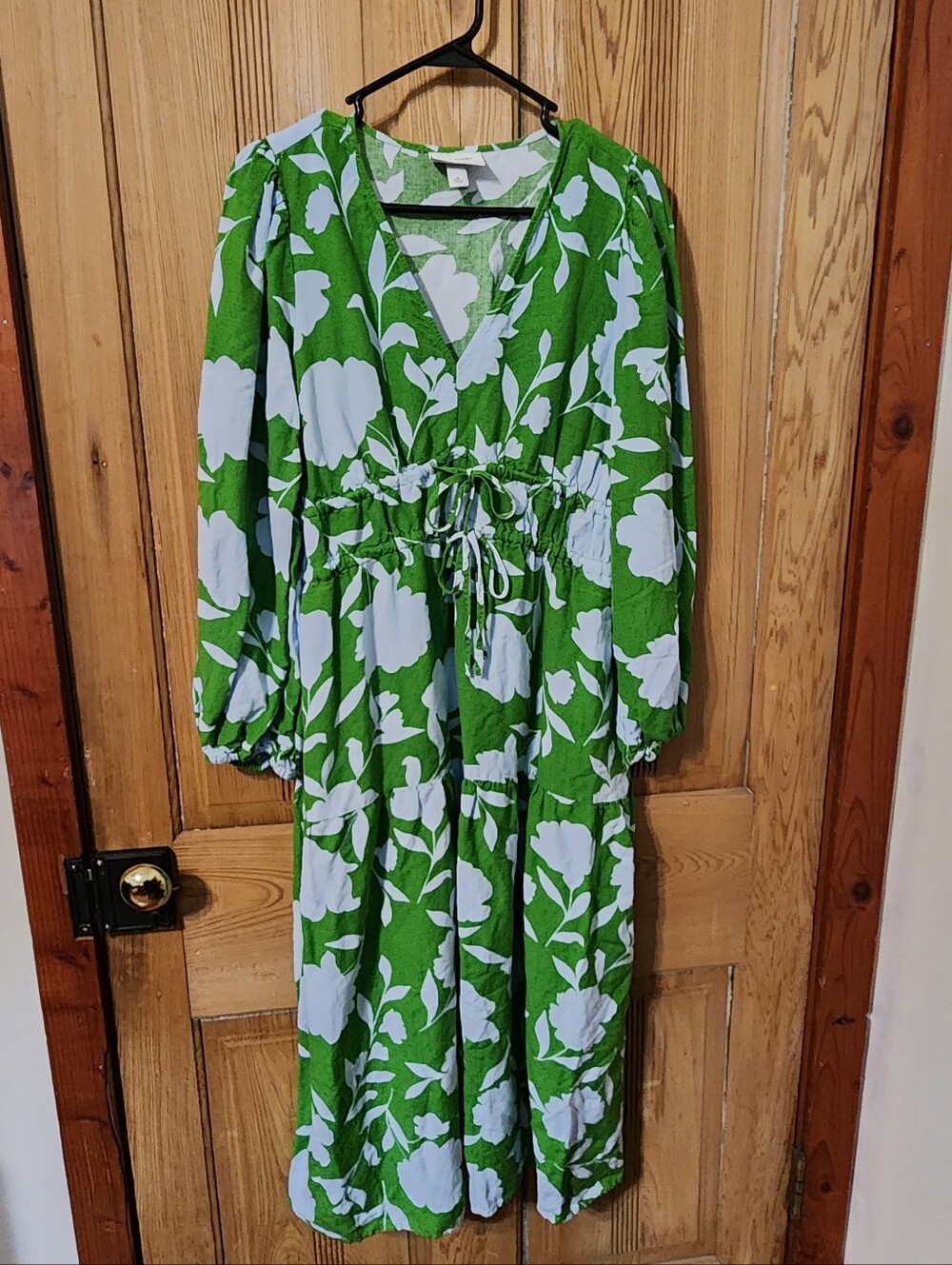 Kate Spade x Target Classic Rose Linen Long Sleeve Maxi Dress, Green, Medium - Picture 6 of 10